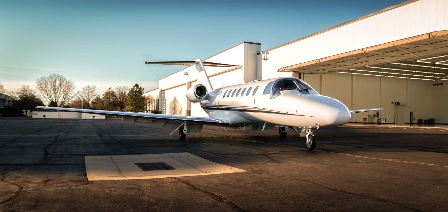 AirSprint front side view of CJ3+ plane in Wichita