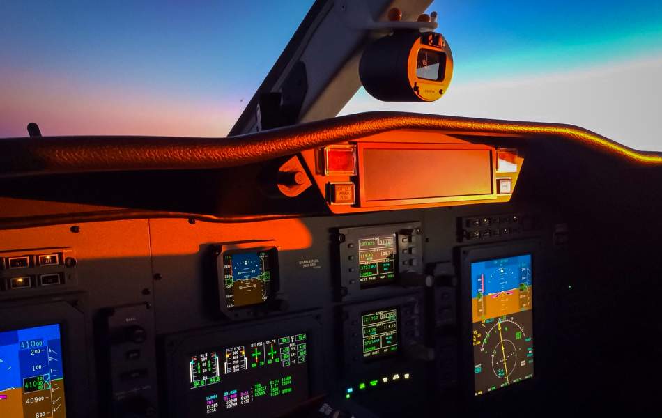 AirSprint Citation CJ2+ sunset view from the cockpit